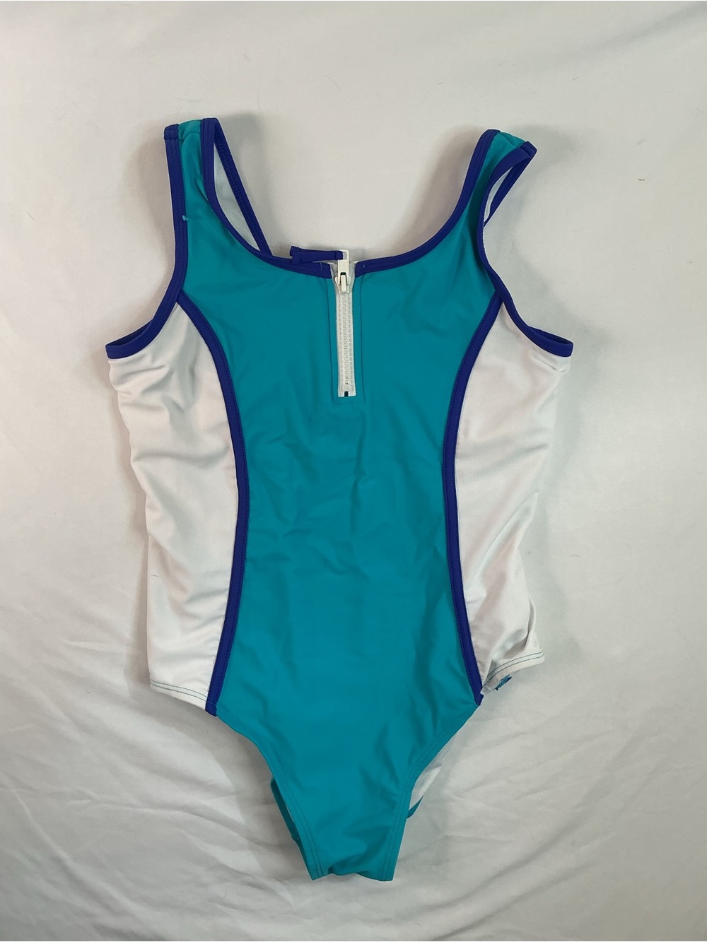 Raisins Teal, White and Purple Girls One-Piece Swimsuit with Front Zip